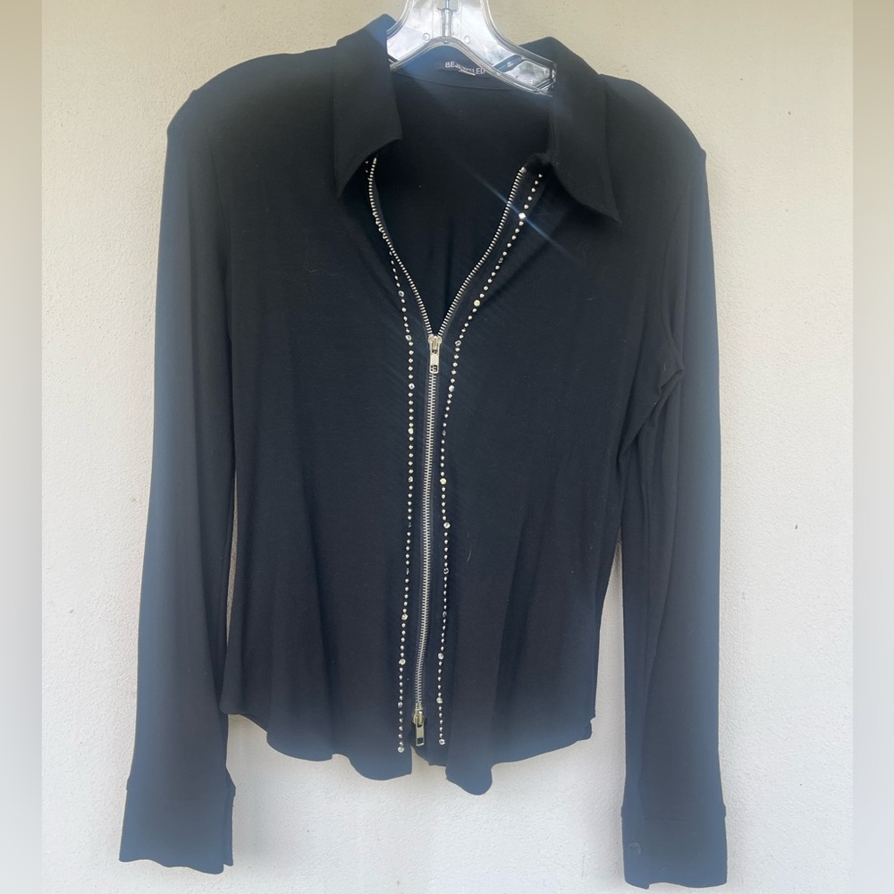 Bejeweled stretch double zip top